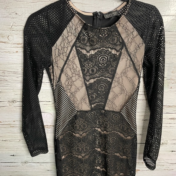 Topshop black cream lace long sleeve mesh size 6 - Picture 10 of 11